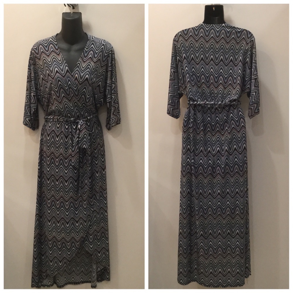 Veronica M Mock Wrap Maxi Dress Blue Zig Zag XS